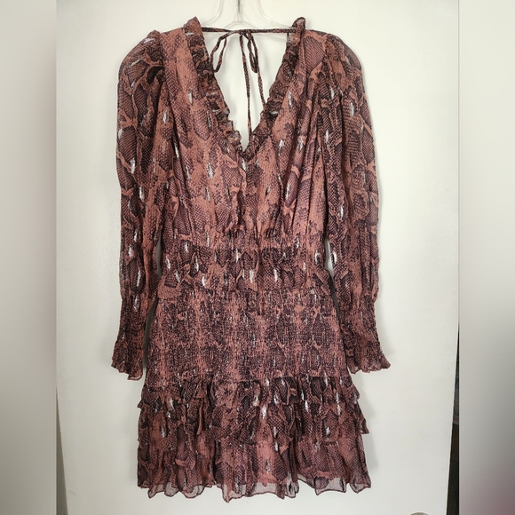 Rebecca Taylor Silk Dress Snake Print Smocked Size Small - Picture 4 of 11